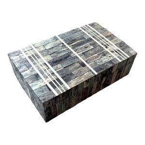 Vintage Large Gray Bone Stripe Box Jewelry Storage Box Keepsakes Box Storage